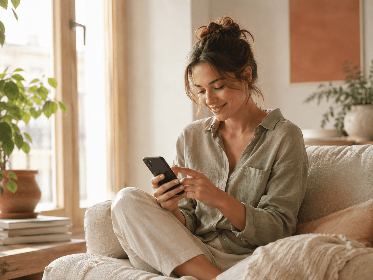 Une patiente commande sa prise de sang à domicile depuis son téléphone, chez elle